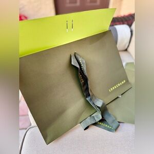 Longchamp Olive Green shopping bag and insert